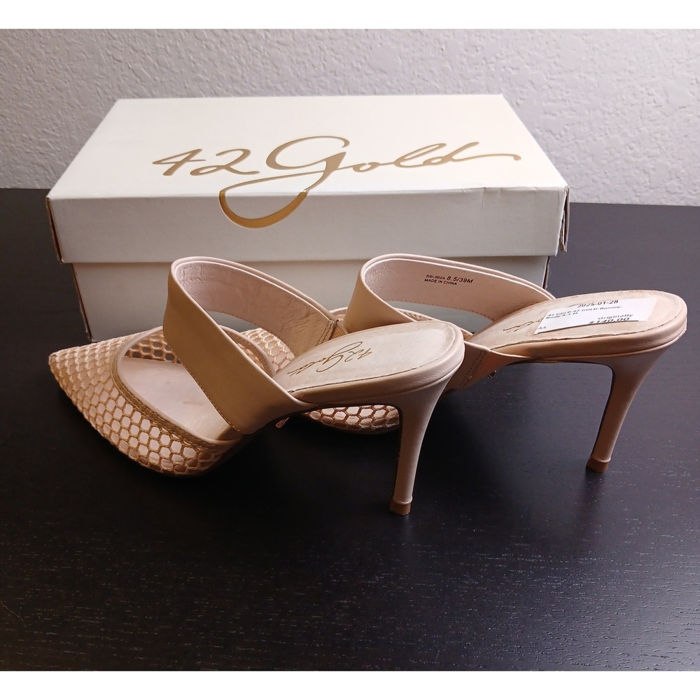 42 Gold Ronnie Nude Mesh Pointed Toe Stiletto Mules Heels Womens 8.5 M 39